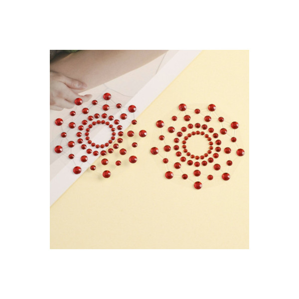 Paire de cache tétons adhésifs strass rouge 